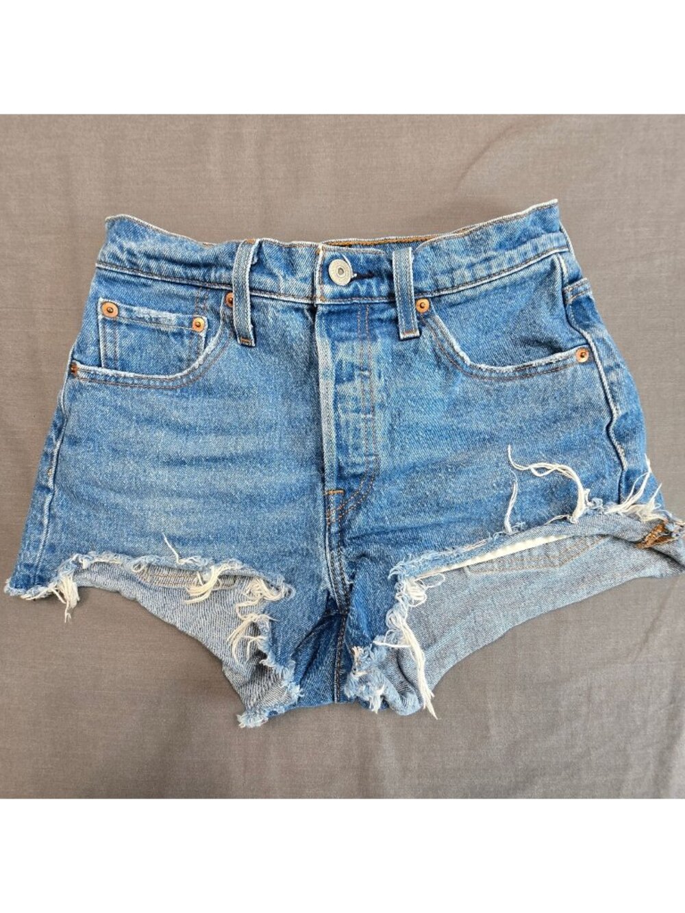 Levis 501 Womens High-Waisted Distressed Denim Jean Shorts W25 Blue Casual
